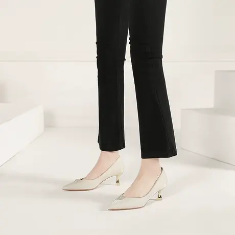 2023年新款气质百搭浅口职业工作单鞋性感尖头水钻高跟鞋女细跟春图片