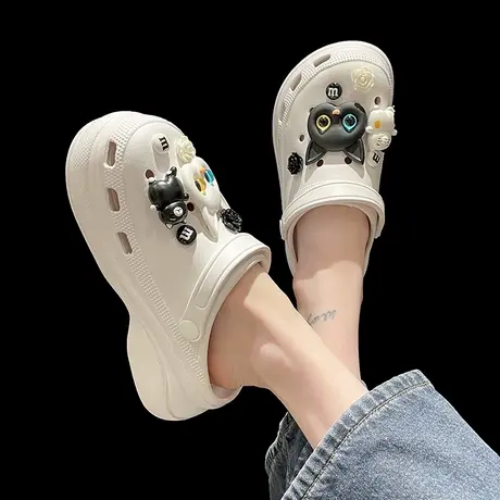 高跟洞洞鞋女夏季可爱猫咪防滑凉鞋踩屎感卡通包头厚底凉拖鞋外穿商品大图