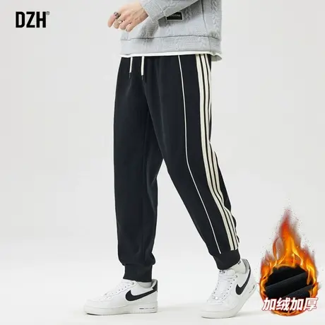 男士黑色灯芯绒男裤子秋冬款2024新款加绒加厚休闲裤束脚裤运动裤商品大图
