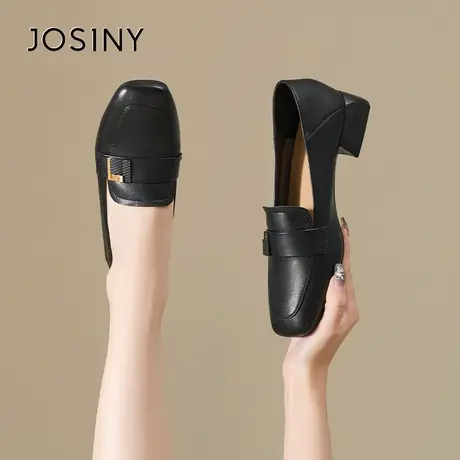 Josiny/卓诗尼回味经典~粗跟方头小皮鞋女夏季2023新款休闲乐福鞋商品大图
