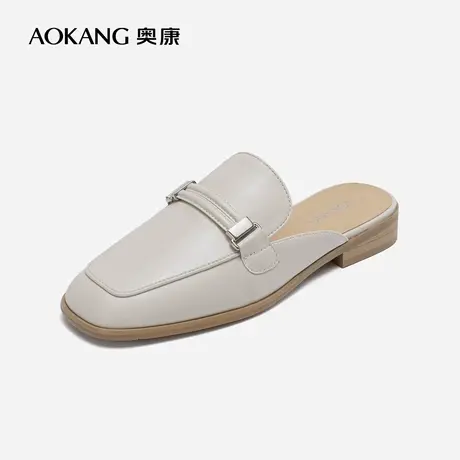 【官方直营】奥康2023夏季新款方头包头穆勒鞋女休闲日常外穿拖鞋图片