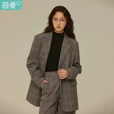 茵曼官方正品】春秋装2023年新款韩风chic炸街格子气质格纹小西服图片