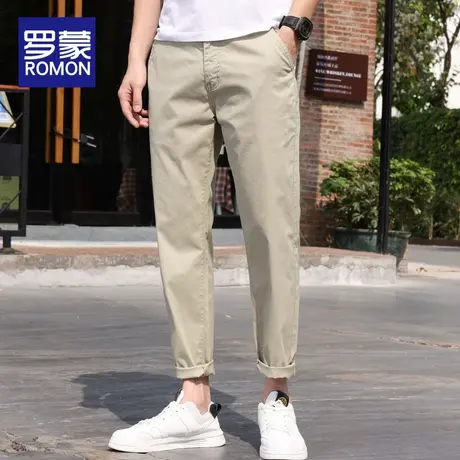 罗蒙男士休闲裤夏季薄款2023新款纯棉简约西裤直筒修身九分裤子男商品大图