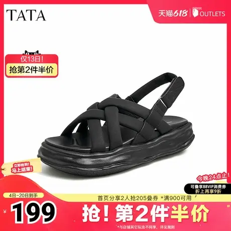 Tata/他她2023夏时尚纯色百搭休闲沙滩凉鞋新款WRY02BL3奥莱图片