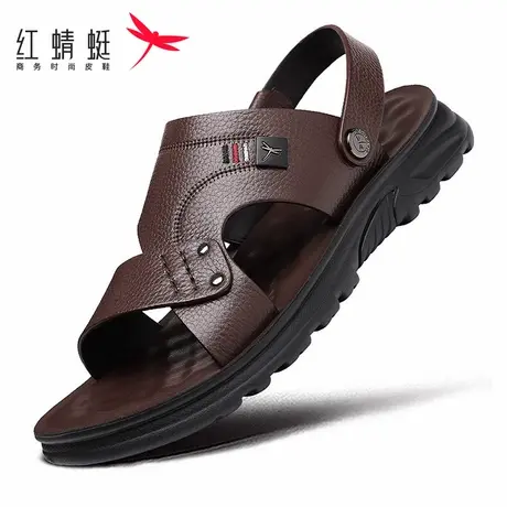 红蜻蜓夏季新款皮凉鞋男真皮纯牛皮爸爸开车凉拖鞋品牌外穿沙滩鞋商品大图