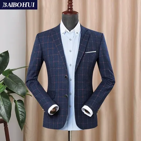 春季西装男格子外套休闲英伦小西服男上衣韩版修身青年时尚单西潮图片