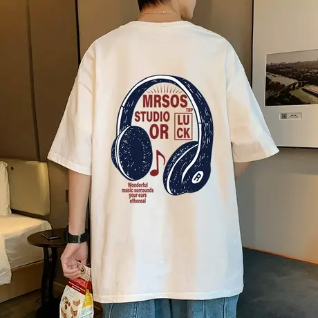 短袖T恤男夏季ins潮牌2025新款男装宽松半袖纯棉上衣设计感体恤衫商品大图