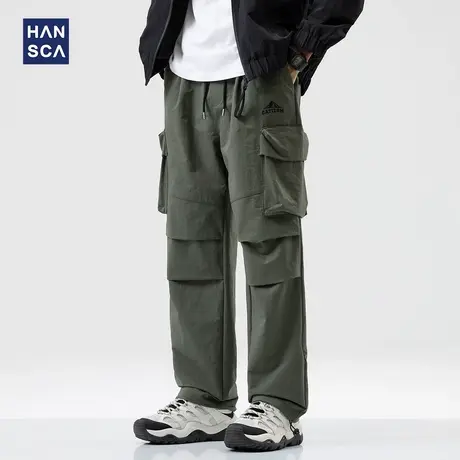 清仓特卖hansca秋季大口袋褶皱工装裤男宽松直筒休闲裤伞兵长裤子商品大图