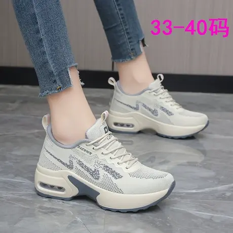 小码女鞋子33-34厚底休闲运动鞋春季透气网面旅游鞋内增高帆布鞋商品大图