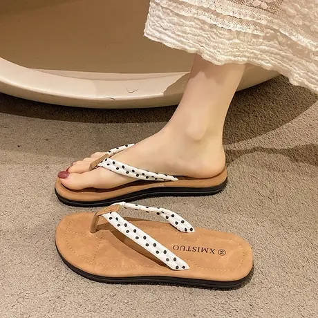 踩屎感人字拖女夏季时尚波点防滑平底沙滩海边休闲外穿夹脚凉拖鞋商品大图