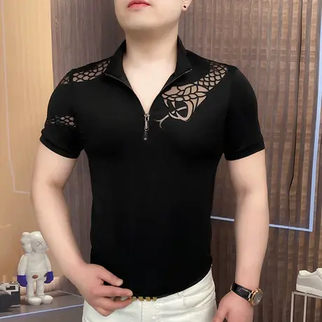 2025新款男士轻奢短袖T恤夏季半袖潮流时尚POLO衫潮流百搭上衣服商品大图