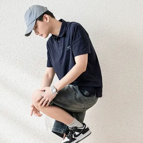 唐狮2025夏季新款polo衫男士短袖黑色简约休闲上衣服t恤复古潮流图片