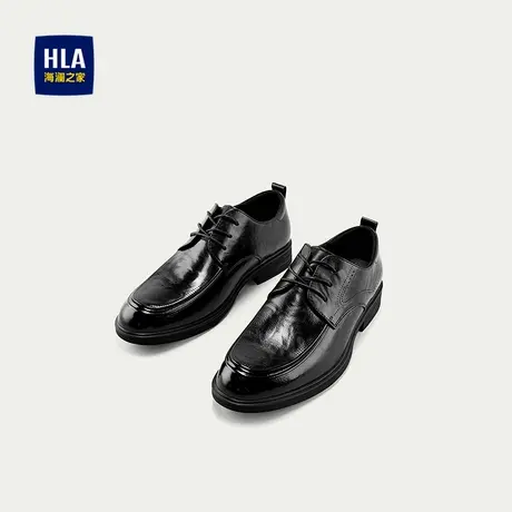 HLA/海澜之家圆头系带正装皮鞋2025新款商务牛皮革耐穿透气鞋子男商品大图