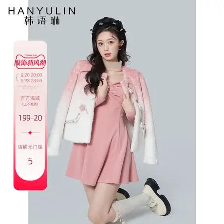 韩语琳羊羔毛外套女2023新款爆款秋季设计感小众高级感粉色短上衣商品大图