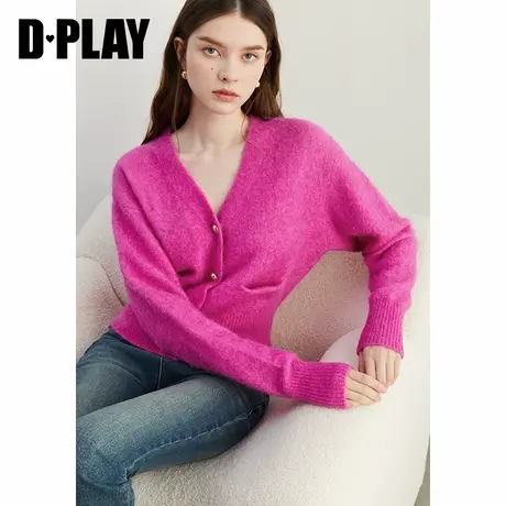 DPLAY2025年春季新款粉色毛衣女含羊毛羊驼毛软糯毛衫玫红色上衣商品大图