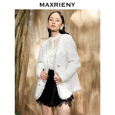 麦斯芮妮MAXRIENY白色羊羔小香风毛呢外套秋女装商品大图