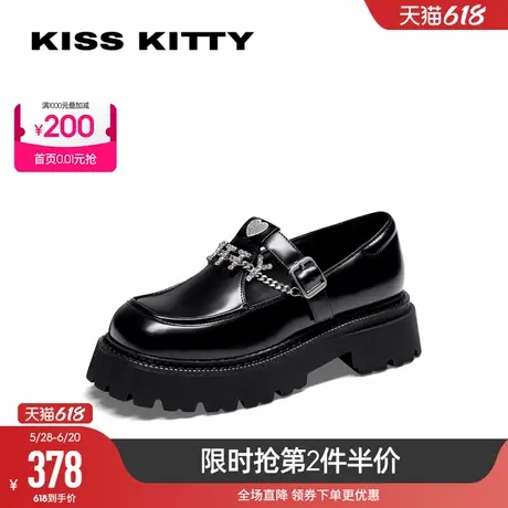 KISSKITTY春夏新款T字带玛丽珍乐福鞋厚底增高单鞋JK小皮鞋女鞋图片