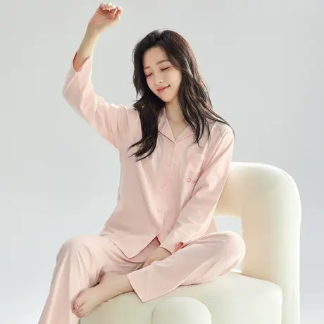芬腾棉睡衣女春秋款秋季纯棉长袖开衫薄款全棉女款简约家居服套装图片