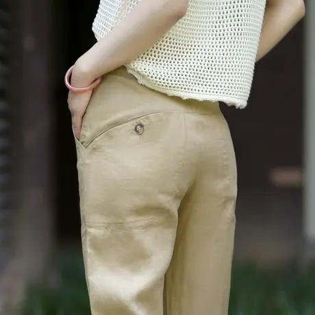 亚麻女裤夏季薄款冰丝裤2023新款设计感高级九分小个子休闲哈伦裤图片