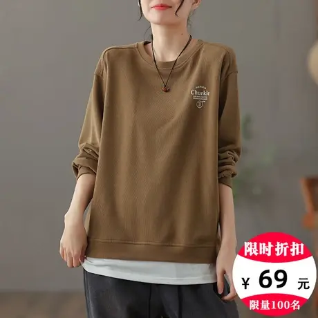 dza 套头圆领假两件卫衣女2022秋冬新款显瘦休闲内搭打底长袖上衣商品大图