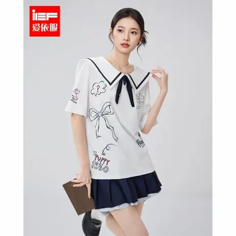 IEF/爱依服2025夏季新款学院风甜美减龄时尚印花宽松百搭中上衣商品大图