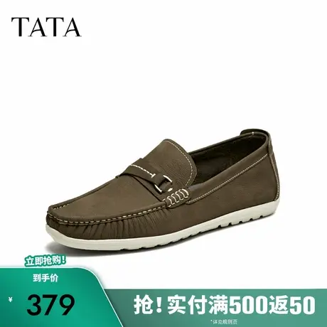 TATA他她商务复古豆豆鞋男款真皮一脚蹬皮鞋2025夏季新款MGF01BM5商品大图