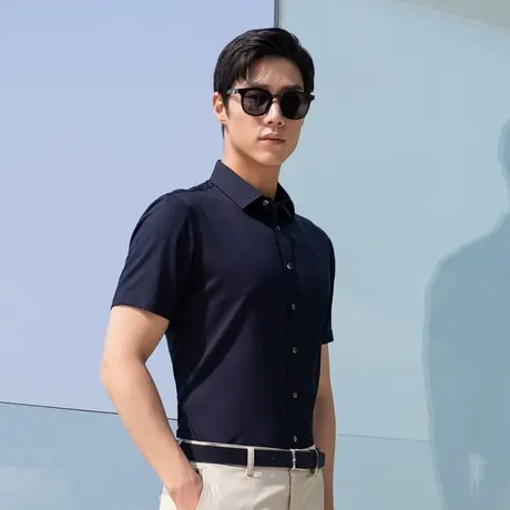 雅戈尔奥莱 男装秋新款短袖衬衫商务休闲竹浆纤维短袖衬衣商品大图