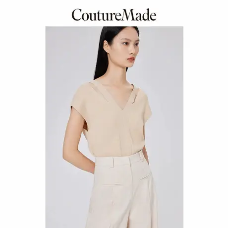 CoutureMade针织短袖女秋冬清仓气质V领马甲毛衣上衣for veromoda商品大图