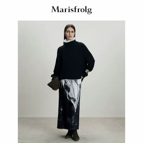Marisfrolg玛丝菲尔2025冬新款羊毛艺术印花A字裙半身裙图片