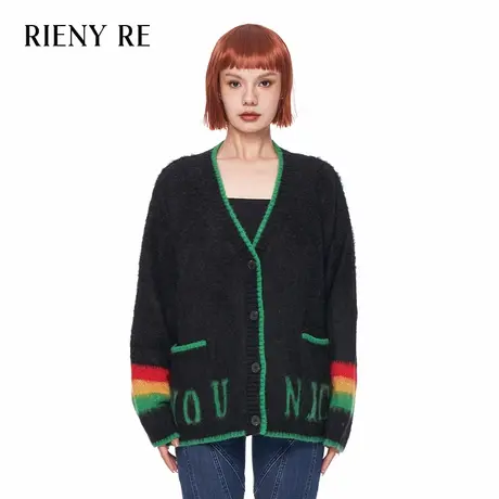 RIENYRE外套女秋冬款百搭时尚毛针织开衫ins水洗宽松休闲百搭上衣商品大图