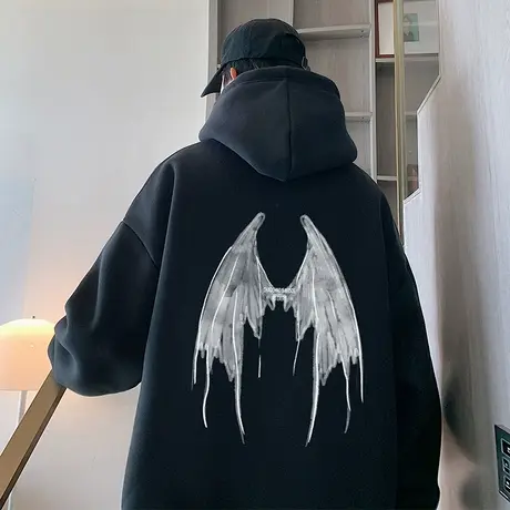 重磅纯棉连帽卫衣男春秋季新款翅膀印花设计感oversize宽松外套衫商品大图