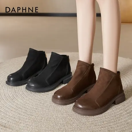 达芙妮棕色短靴女款2025秋季新款百搭英伦马丁靴复古美拉德小踝靴商品大图