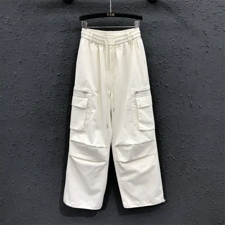 2023秋季新款米白色女士休闲直筒裤高腰宽松显瘦百搭阔腿裤长裤潮商品大图