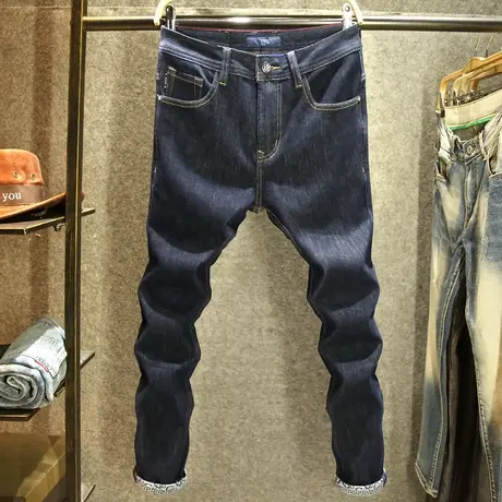 原牛深色牛仔裤男款秋季高端潮流修身小脚裤潮牌纯色养牛弹力长裤图片