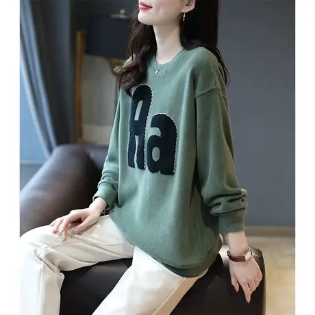 宝诗黎2023圆领摇粒绒字母卫衣加厚女秋新款韩版钉珠上衣百搭长袖商品大图