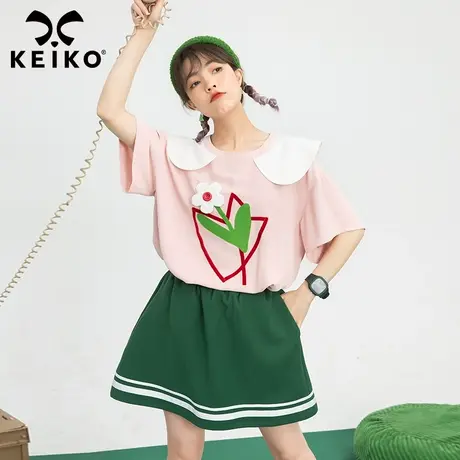 KEIKO/凯莉欧立体感贴布拼花雪纺上衣女2022夏季别致甜美粉色小衫图片