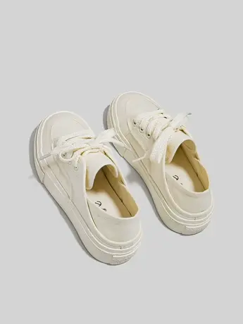 Betoo 2023夏休闲百搭一脚蹬透气小白鞋厚底两穿半拖踩脚帆布鞋女商品大图