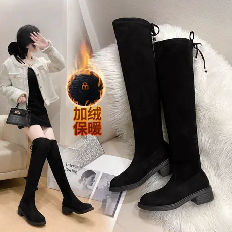 过膝靴长靴女2023冬季新款长筒靴骑士女鞋马丁鞋子高筒弹力瘦瘦靴商品大图