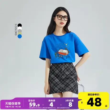 唐狮2023新款卡通印花圆领上衣韩版ins风夏季白色短袖T恤女百搭x商品大图