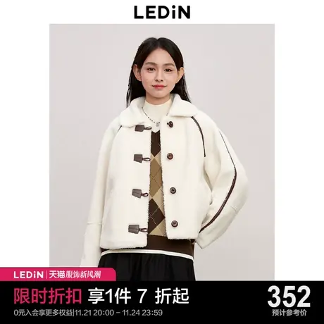 乐町撞边设计短外套羊羔毛复合宽松外套2023年冬季新款牛角扣外套图片