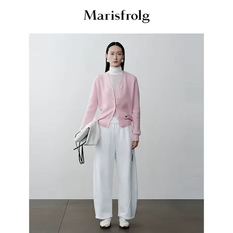 【新能量色彩】玛丝菲尔冬雾粉色V领长袖羊绒开衫针织衫商品大图