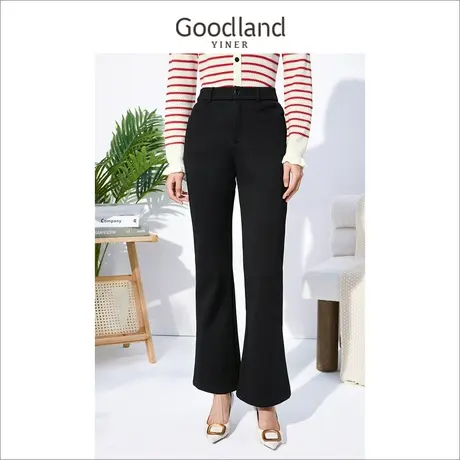 音儿美地女装2022冬季新款黑色高腰显瘦暖姜绒喇叭裤商品大图