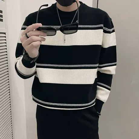 条纹毛衣秋冬季新款ins撞色高级小众打底线衣潮牌学生长袖针织衫商品大图