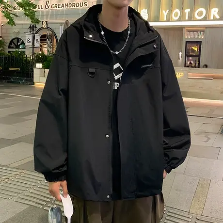 机能冲锋衣男春秋季户外登山服宽松休闲工装拉链开衫外套连帽夹克商品大图