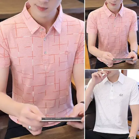 男士青年夏季短袖t恤2023新款夏装潮流上衣服翻领半袖polo衫体恤商品大图