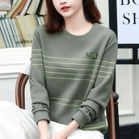 圆领条纹卫衣女春秋2024新款时尚洋气长袖棉质上衣打底衫休闲外套商品大图