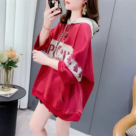 宽松慵懒风连帽短袖T恤女夏季2023年新款韩版洋气减龄休闲上衣ins商品大图