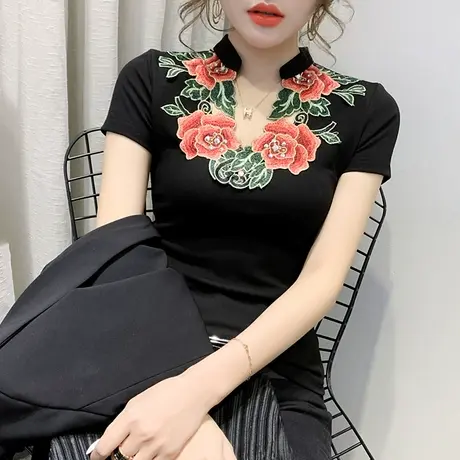 2023新款民族风女装重工刺绣T恤女短袖夏季设计感洋气上衣半袖潮商品大图