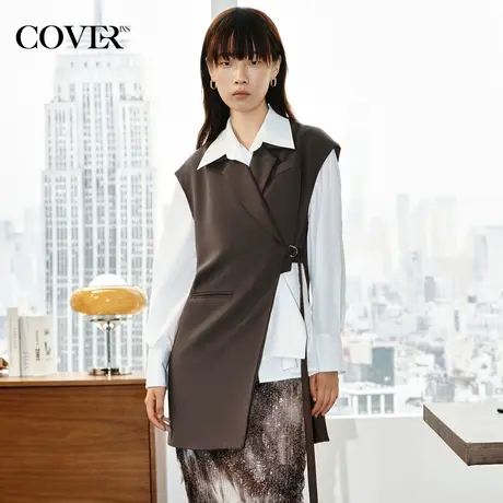 COVER秋季不对称弹力绑带西装马甲图片