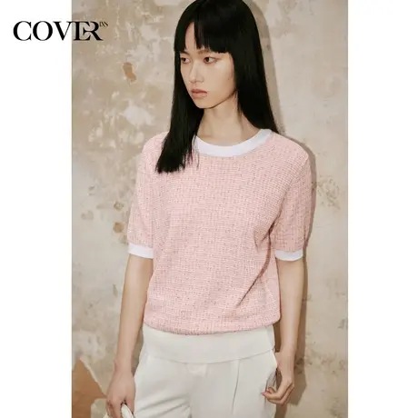 COVER夏季亮丝格纹香风撞色针织衫商品大图